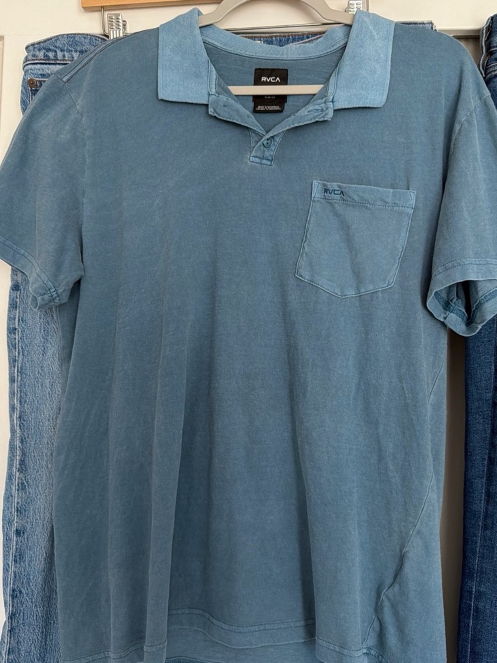 RVCA Men's Washed Light Blue Pocket Polo
